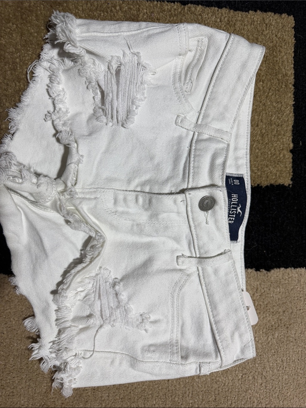 Hollister White Frayed Denim Shorts